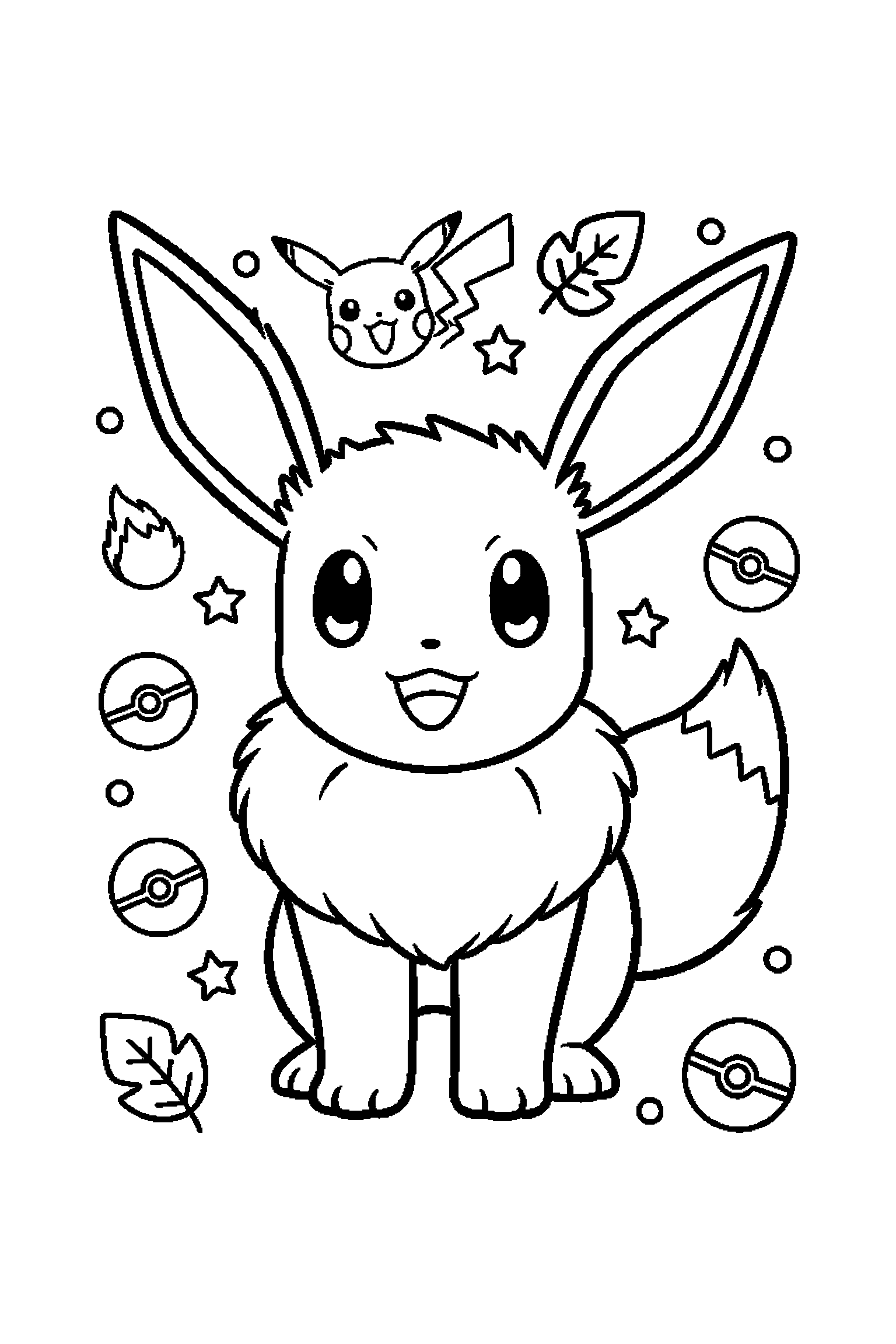Coloriage Pokémon gratuit à imprimer : Évoli debout avec les deux bras visibles et bien attachés au corps