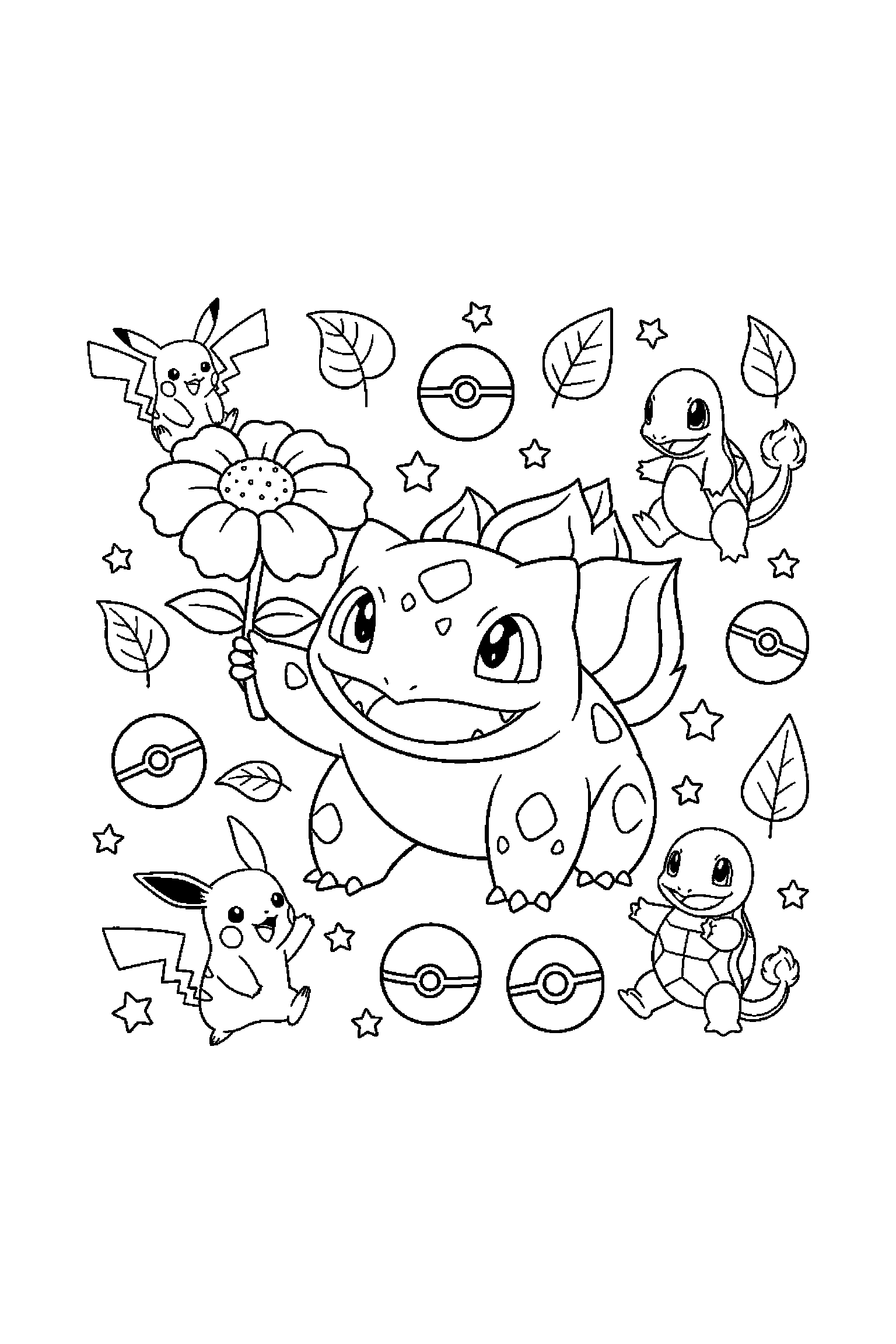 Coloriage Pokémon gratuit à imprimer : Bulbizarre tenant une fleur