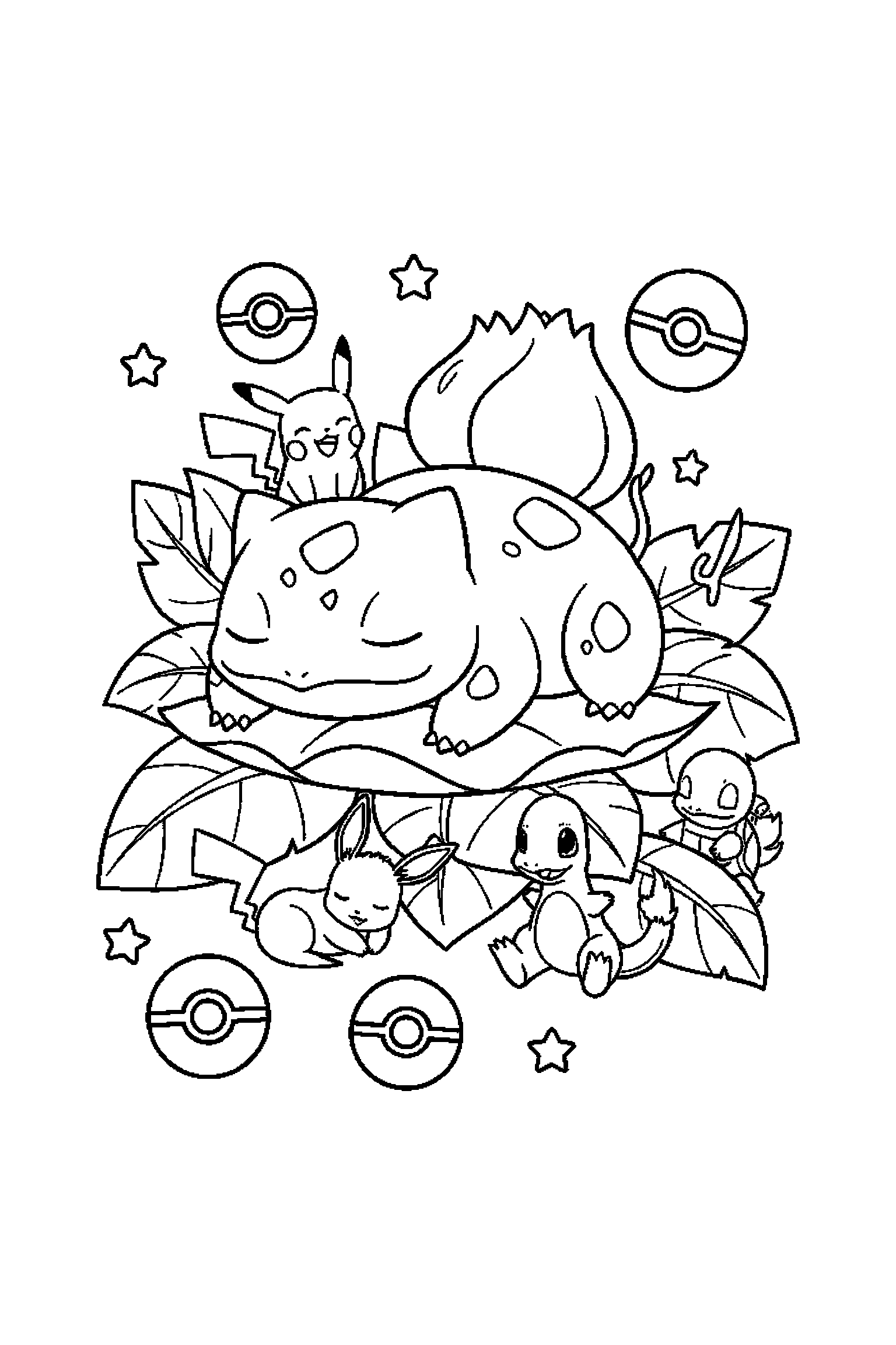 Coloriage Pokémon gratuit à imprimer : Bulbizarre qui dort paisiblement