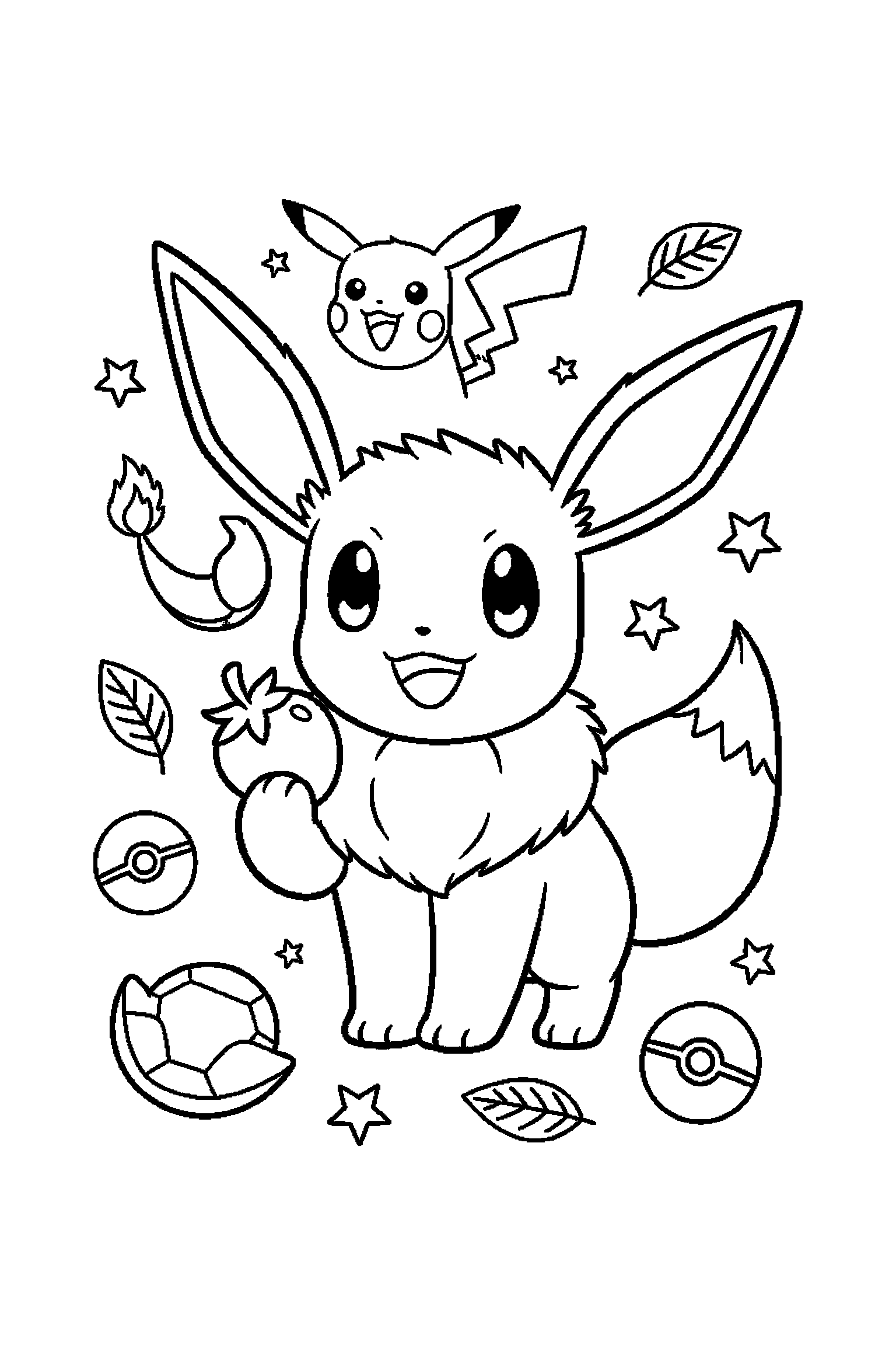 Coloriage Pokémon gratuit à imprimer : Évoli qui montre une baie avec un bras bien attaché au corps