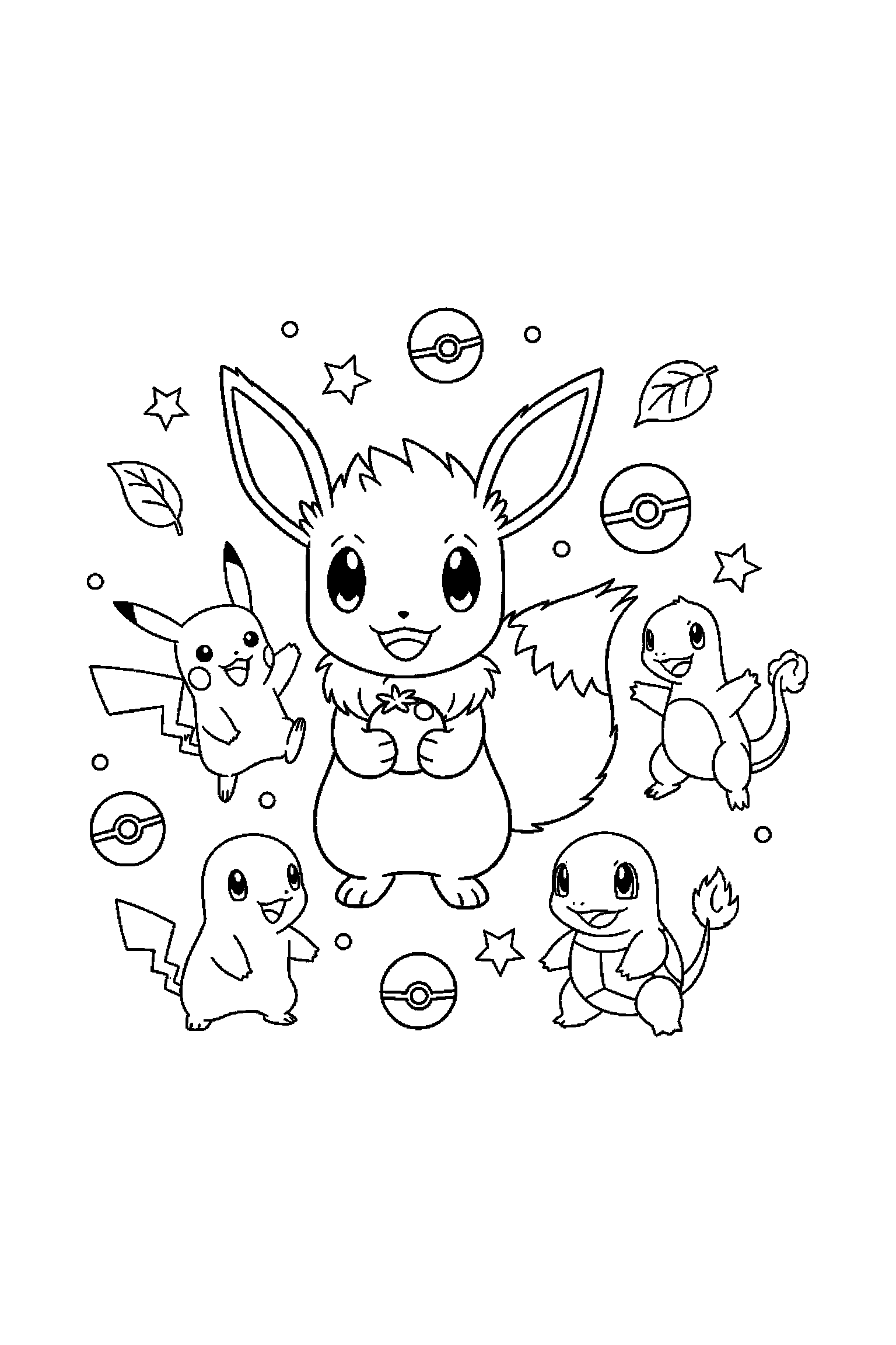 Coloriage Pokémon gratuit à imprimer : Évoli tenant une baie devant lui