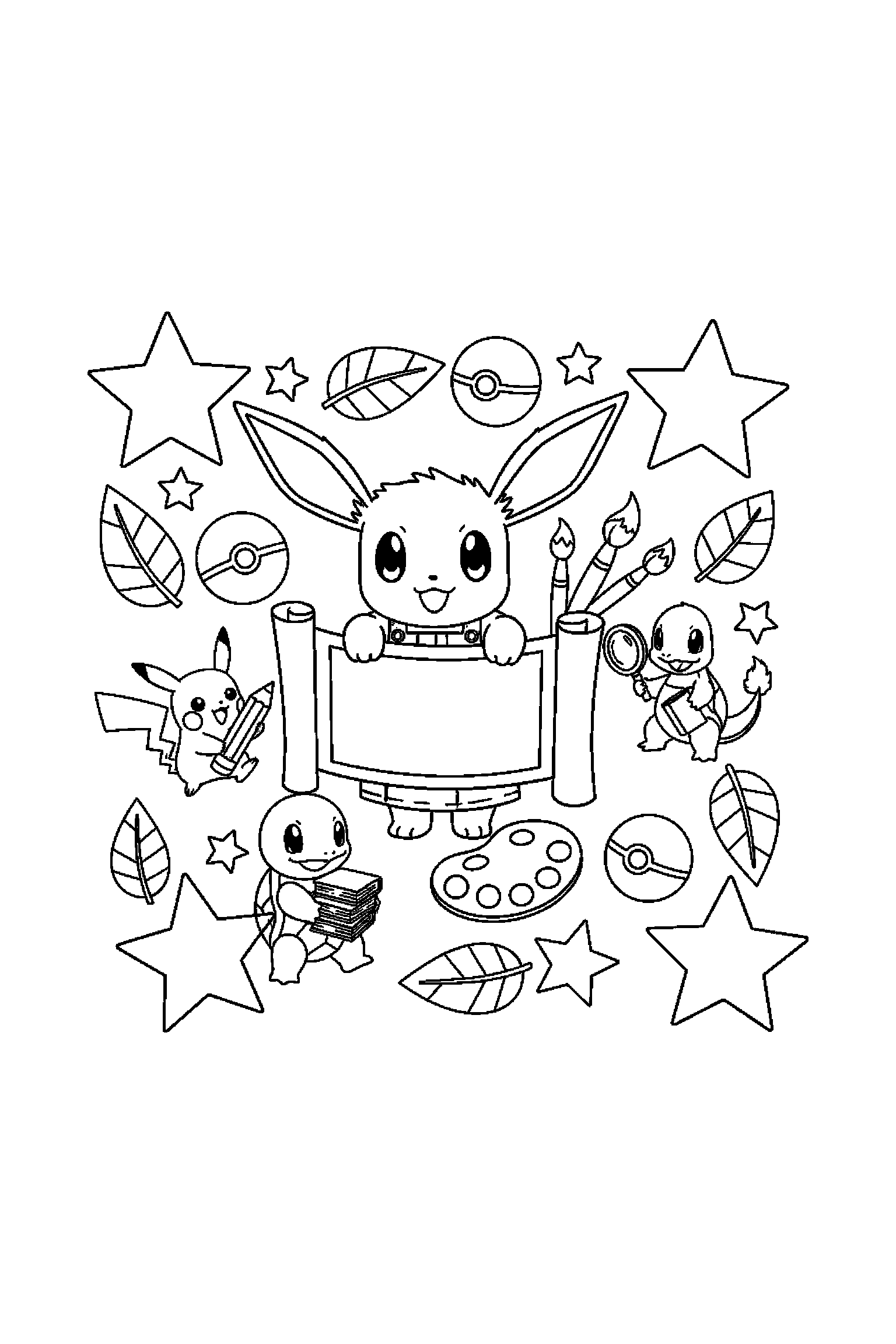 Coloriage Pokémon gratuit à imprimer : Évoli qui prépare une activité