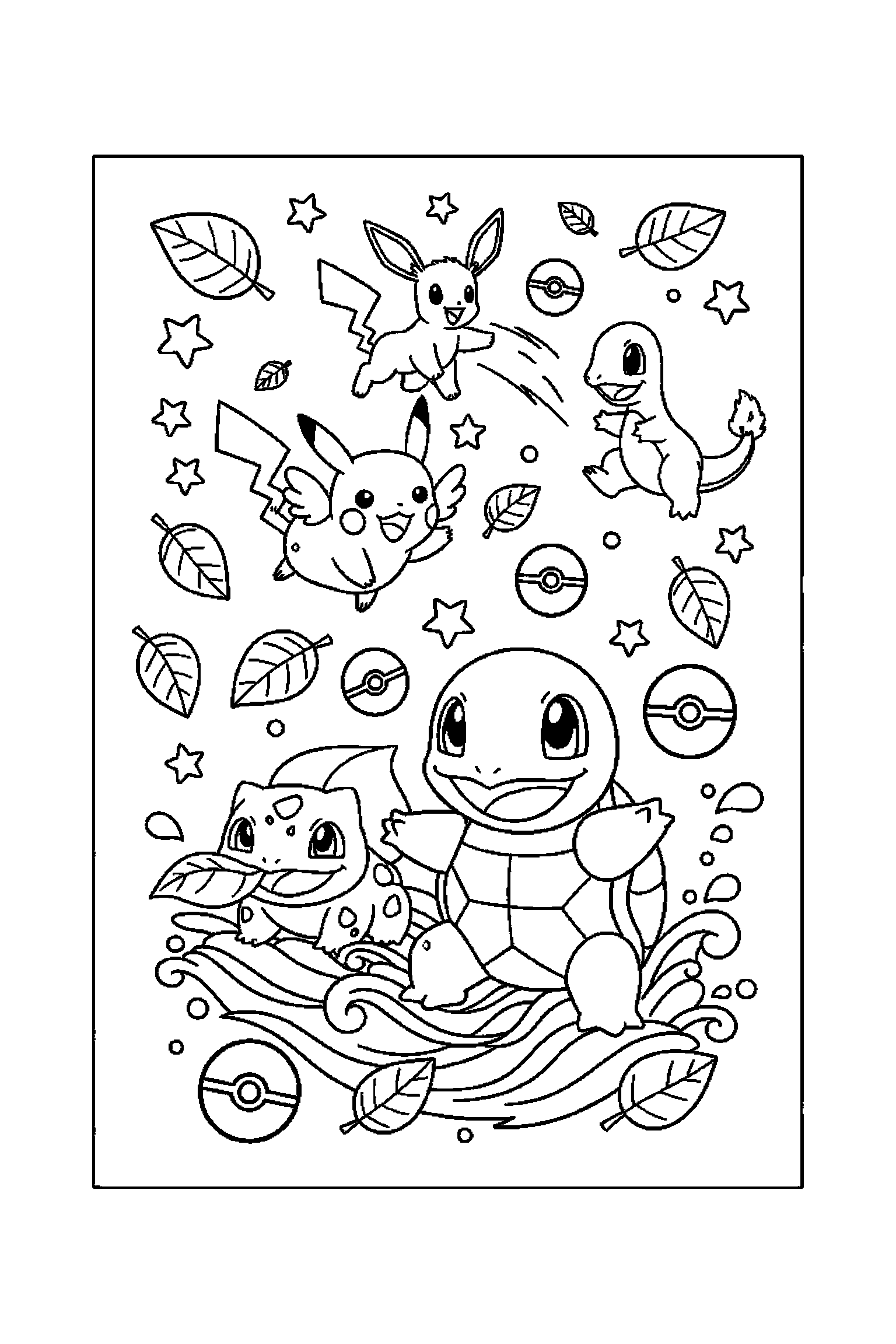 Coloriage Pokémon gratuit à imprimer : Carapuce avec un autre personnage de son univers