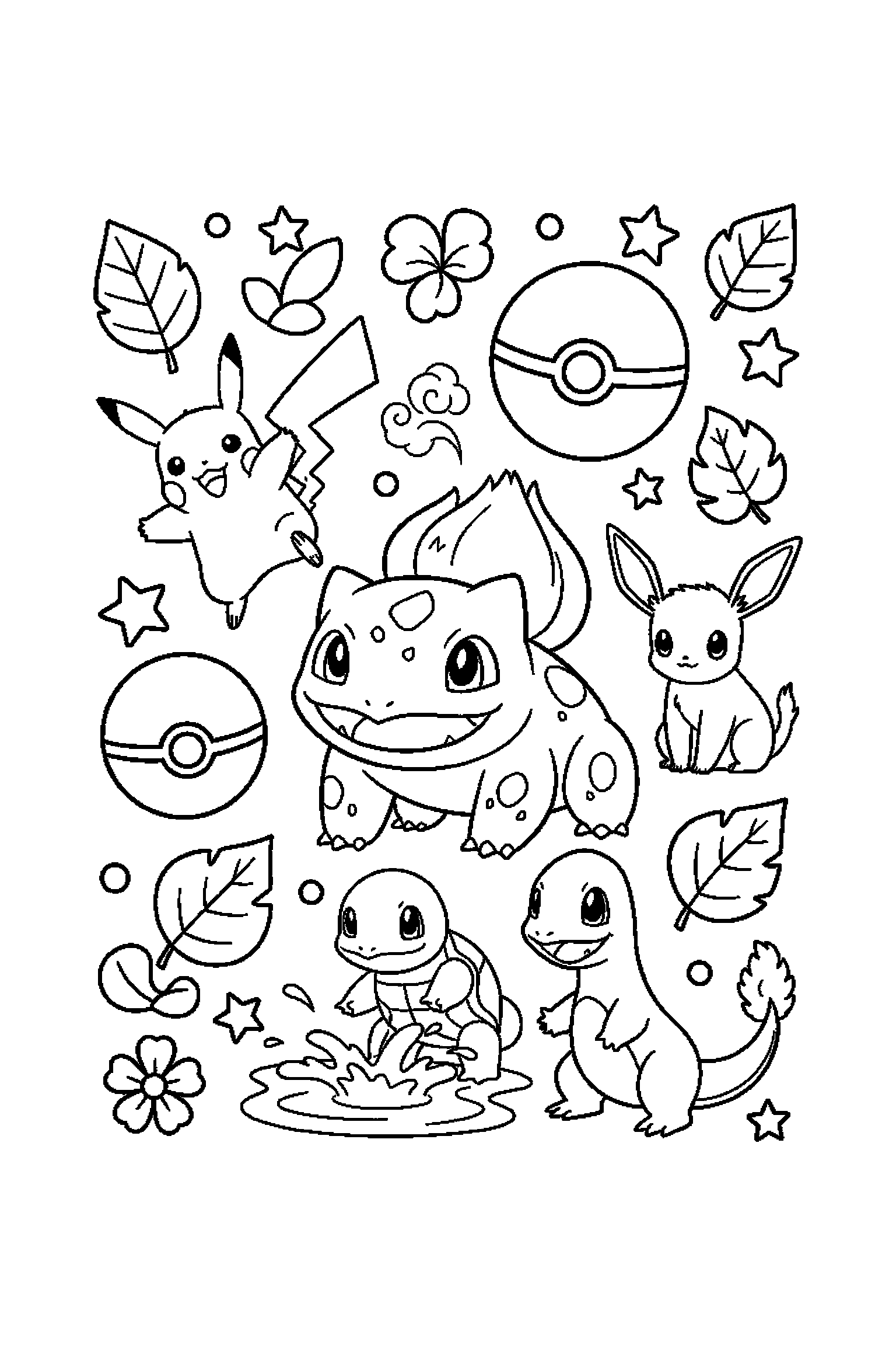 Coloriage Pokémon gratuit à imprimer : Bulbizarre dans une scène joyeuse