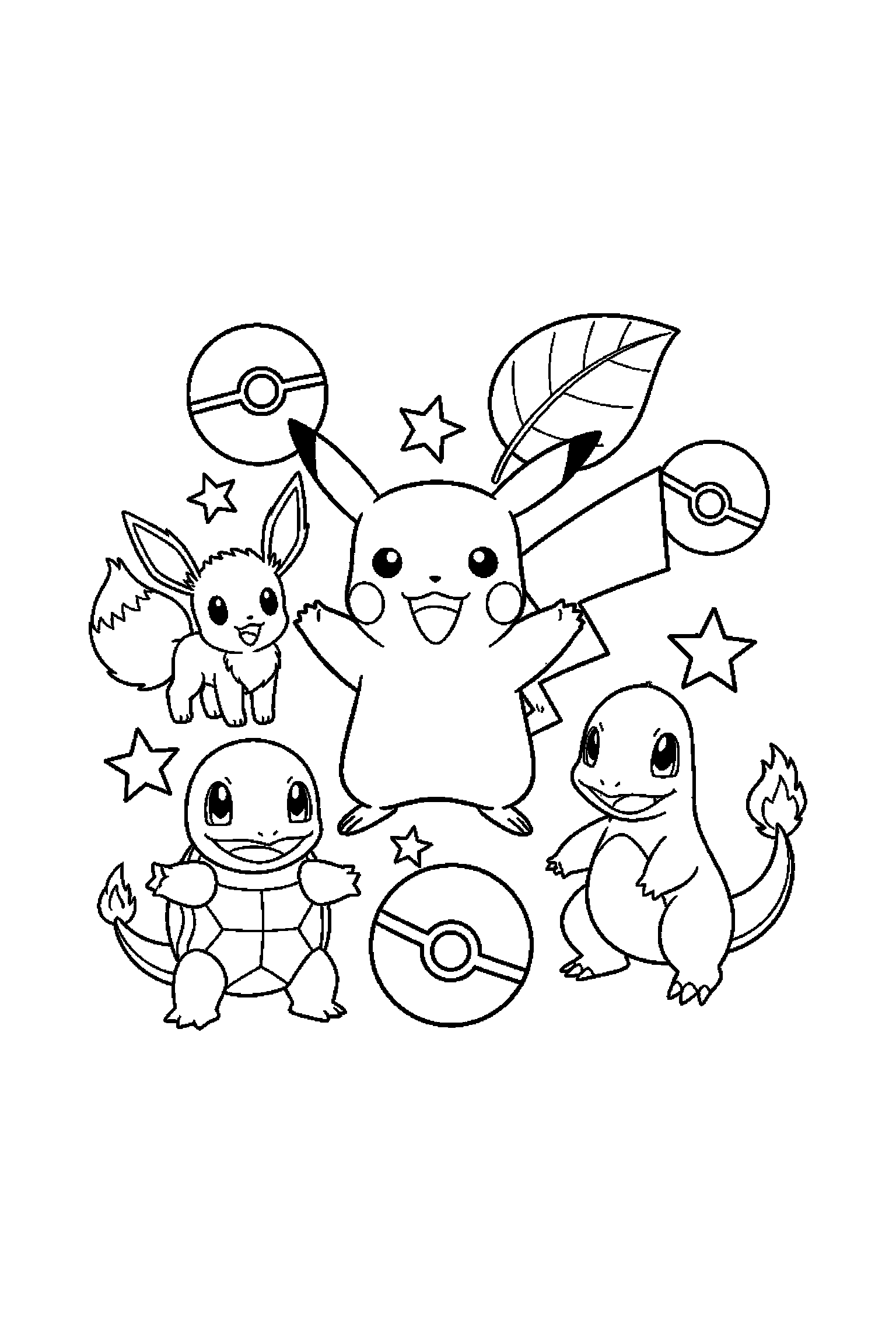 Coloriage Pokémon gratuit à imprimer : Pikachu au milieu de grands éléments faciles
