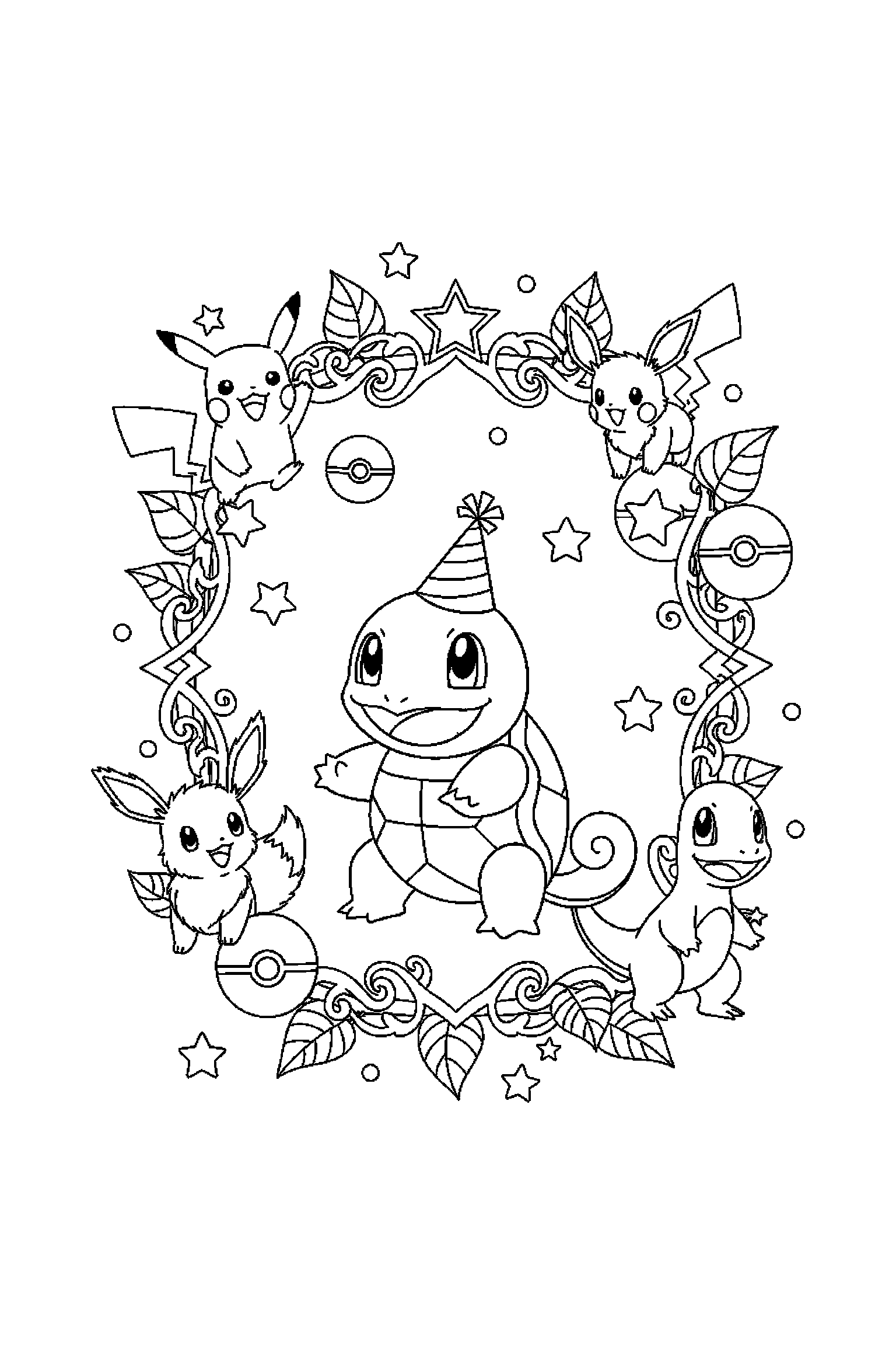 Coloriage Pokémon gratuit à imprimer : Carapuce dans un cadre décoratif léger