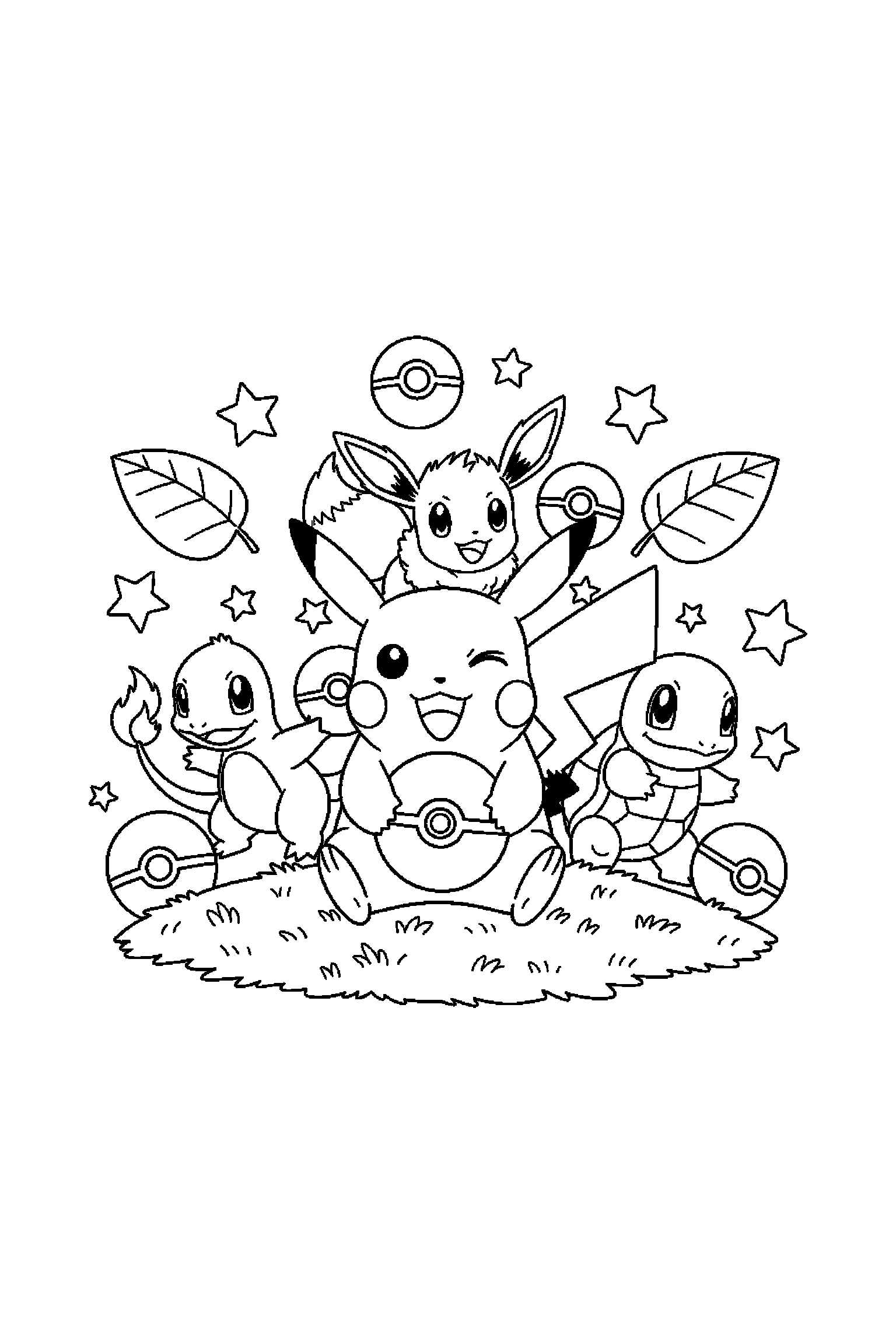 Coloriage Pokémon gratuit à imprimer : Pikachu dans une petite scène avec une Poké Ball