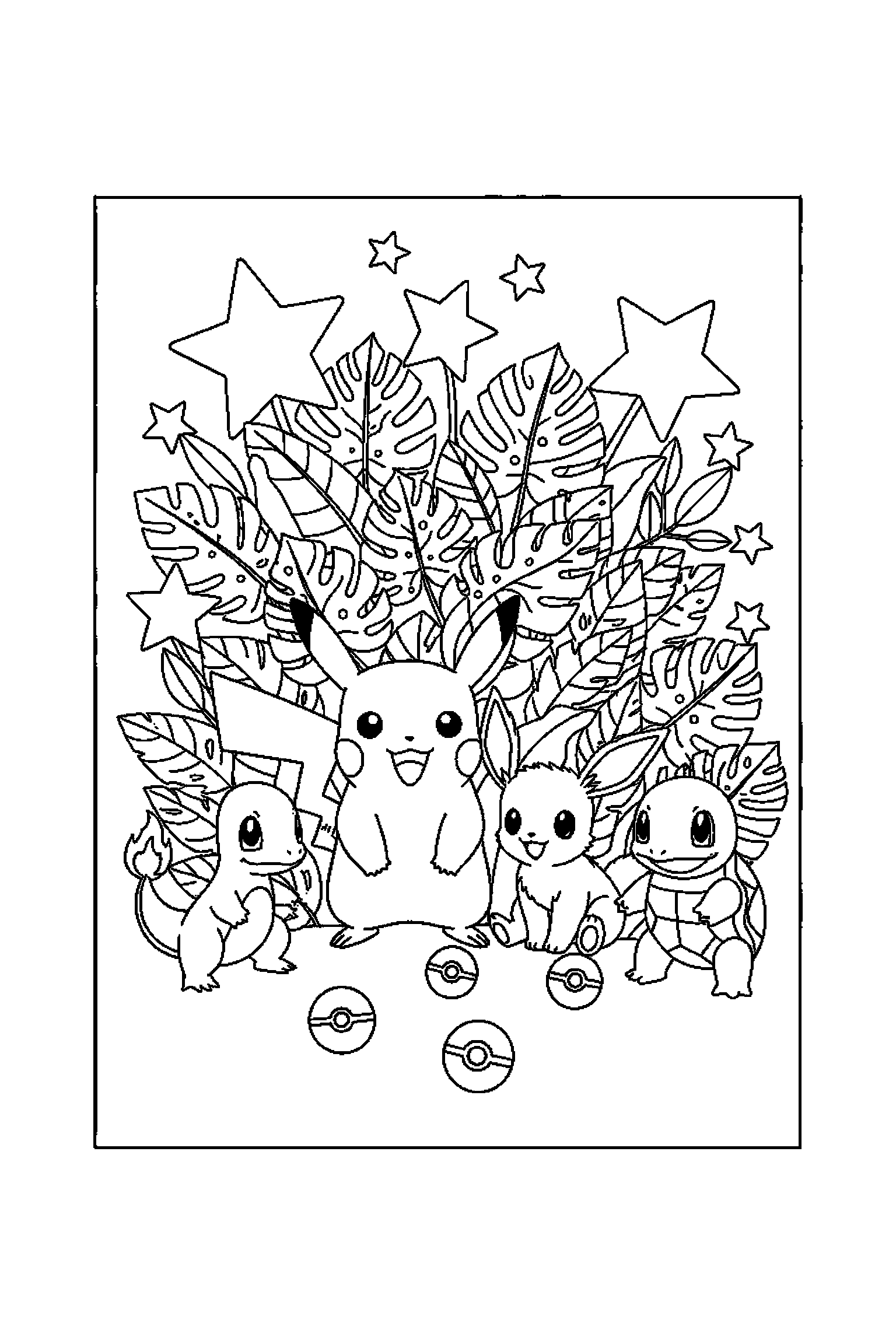 Coloriage Pokémon gratuit à imprimer : les Pokémon avec arrière-plan complet à colorier