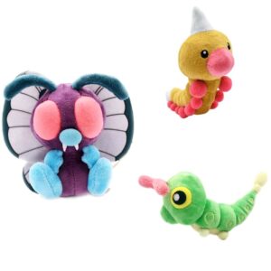 Trio de peluches Pokémon Aspicot, Chenipan et Papilusion