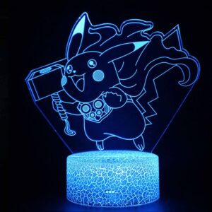 Lampe 3D Pokémon Pikachu avec marteau de Thor