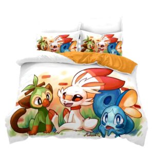 Housse de couette Pokémon trio Ouistempo, Flambino et Larméléon