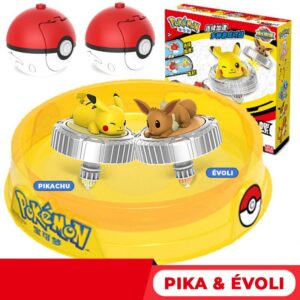 Toupies de combat Pokémon Pikachu et Évoli avec arène