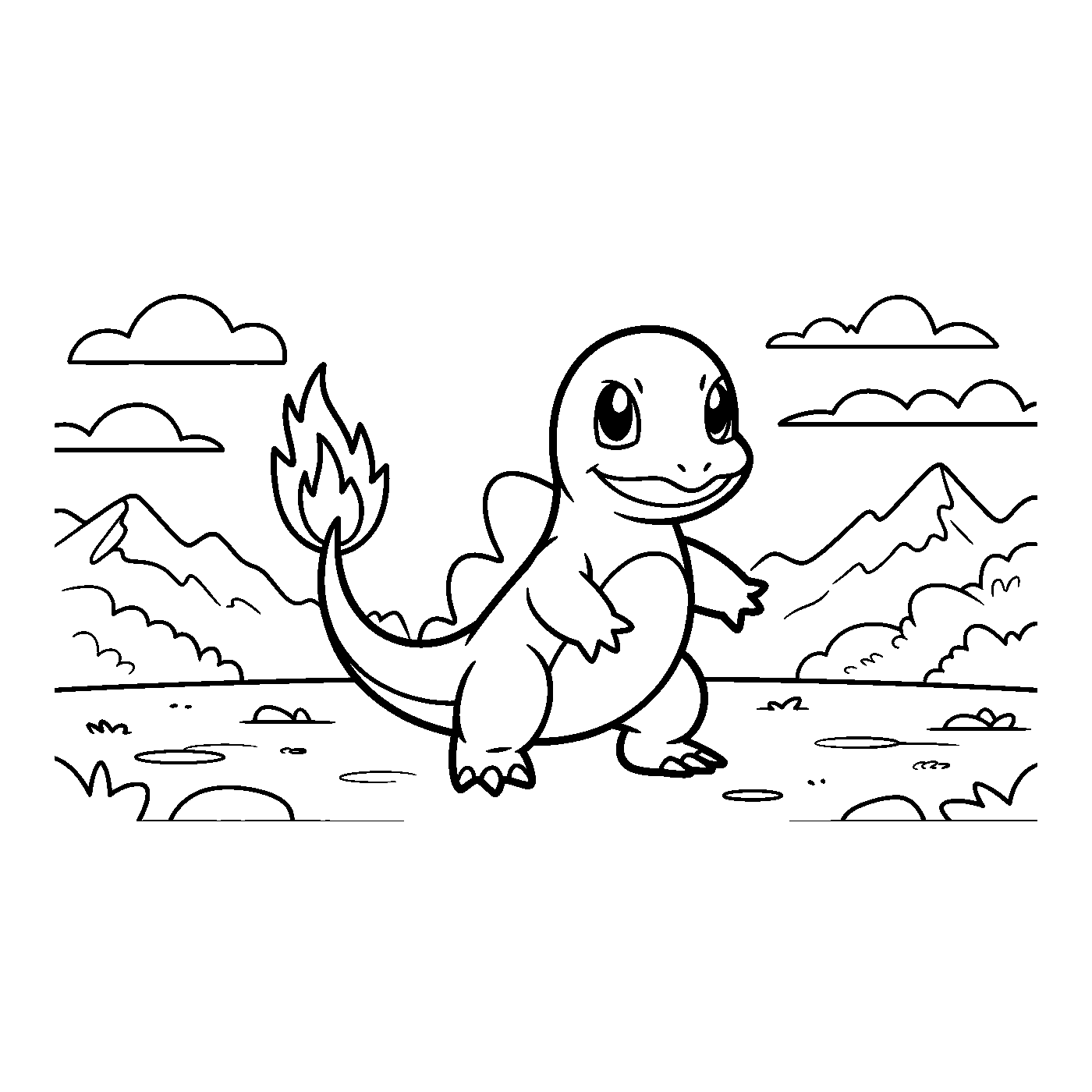 Coloriage Pokémon gratuit à imprimer : Évoli dans un parc