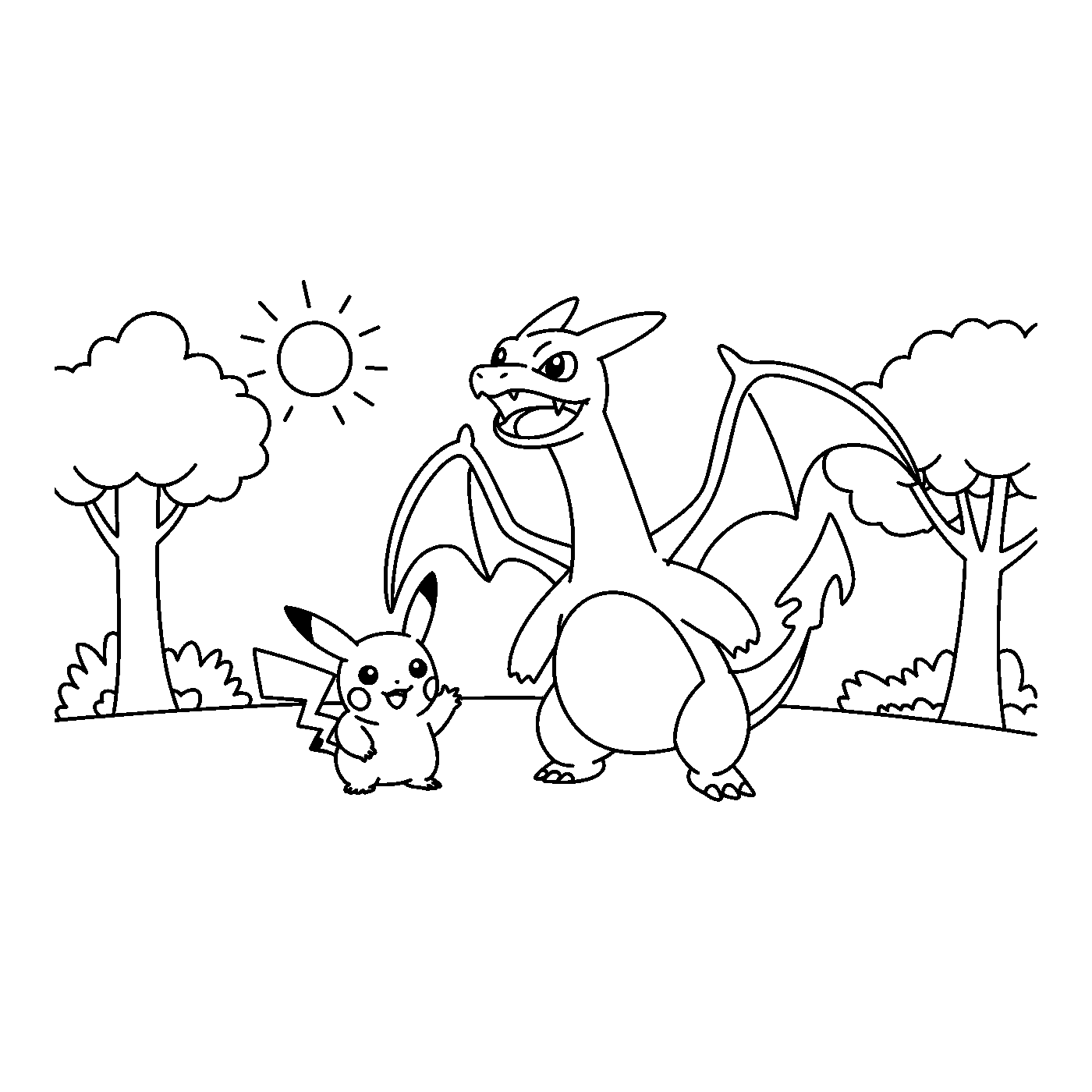 Coloriage Pokémon gratuit à imprimer : Salamèche prêt pour l'aventure