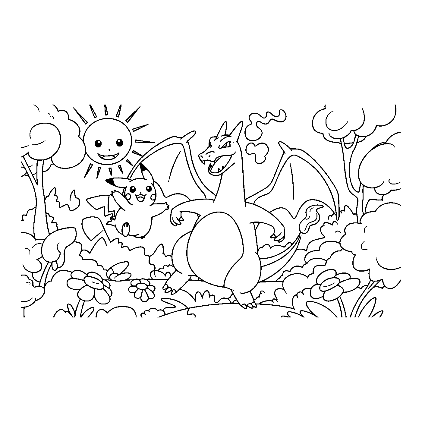 Coloriage Pokémon gratuit à imprimer : Bulbizarre dans la forêt
