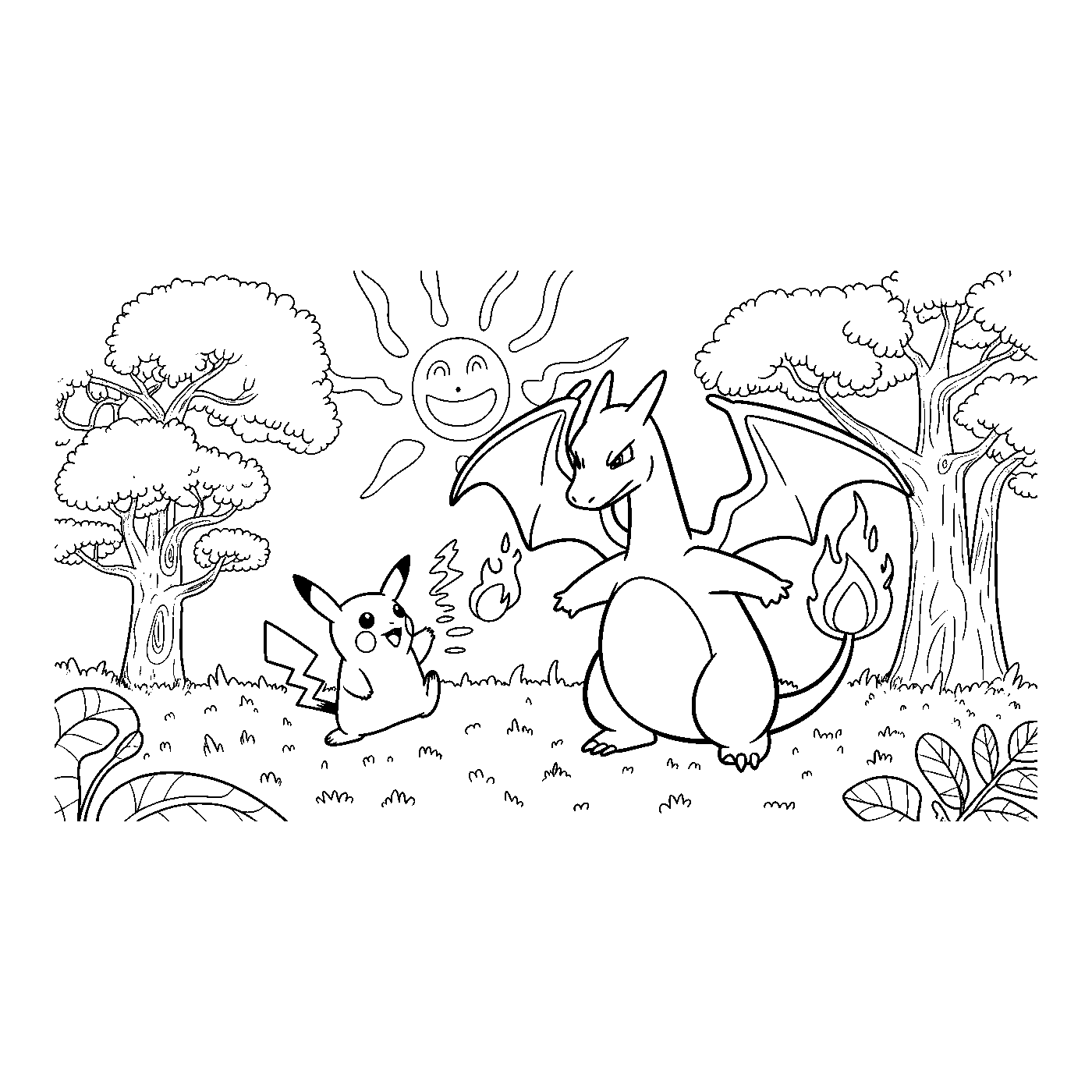 Coloriage Pokémon gratuit à imprimer : Pokémon sur un chemin d'aventure